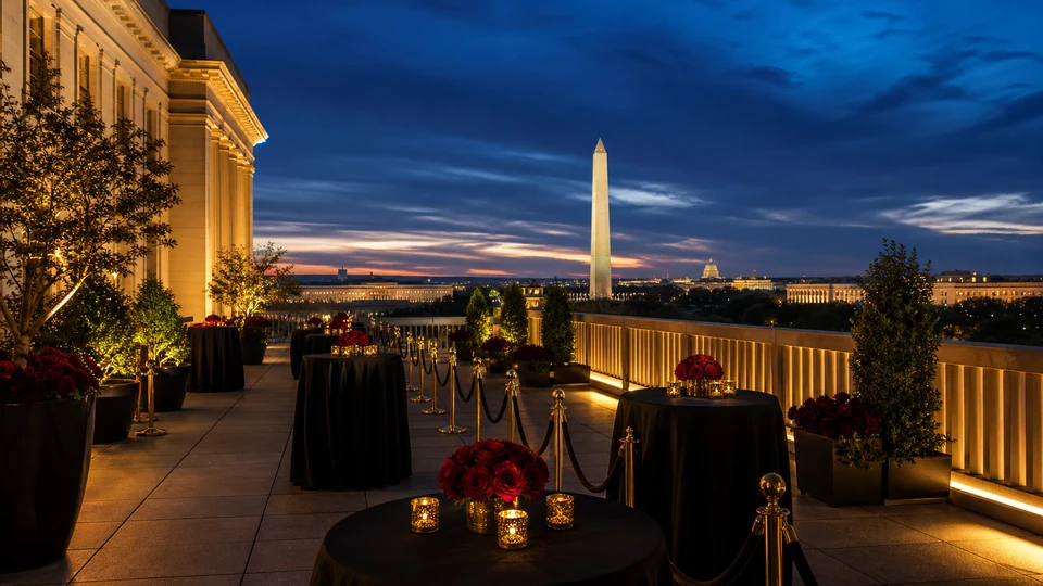 An elegant Washington, DC evening reception overlooking the Washington Monument